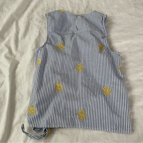 J.Crew Sz 2 Embroidered Pineapple Striped Knot Tank Blue white preppy top - Picture 5 of 6